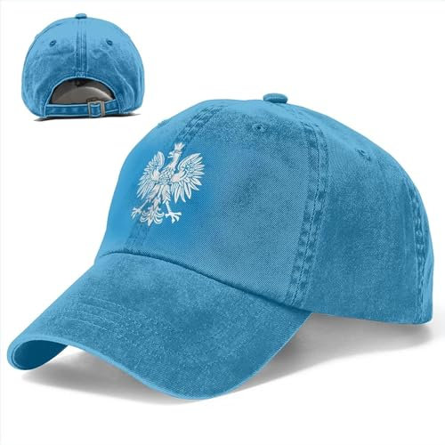 KWQDOZF Polish Eagle Polska Papa-Mütze für Männer und Frauen, verstellbare, Gewaschene, abgenutzte Denim-Mütze, Schwarz