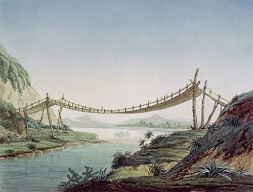IPLUPJDY Kunstdruck Leinwand Poster Bilder Leinwand Poster Druck Hängebrücke bei Penipe über den Chambo-Fluss in Mexiko von Baron Friedrich Alexander von Humboldt für Heimdekoration60x90cm
