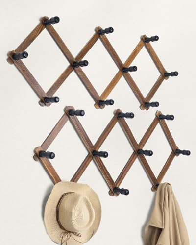Erweiterbarer Akkordeon-Wandaufhänger aus Holz, 2 Stück, inklusive 20 Wäscheklammern, perfekter Haken für Mäntel, Tassen, Kaffee, Mantel, Schlüssel, Hutablage, X-Form, macht Wohnzimmer dekorativ und