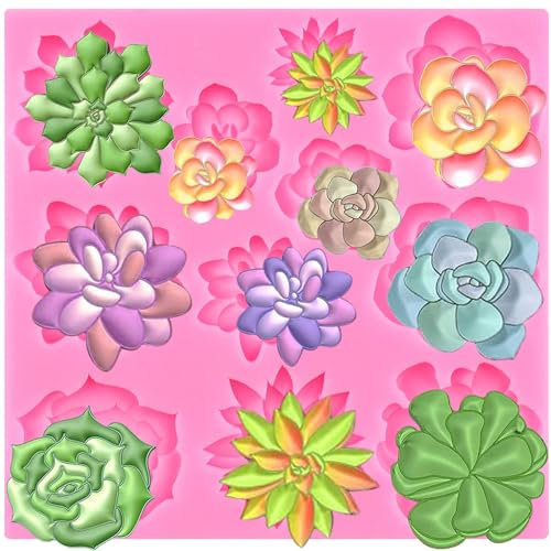XMOLDNMS Succulent Fondant Moulds Succulents Leaves Silicone Mould Succulent Plants Mould for Cake Decoration Cupcake Topper Candy Chocolate Polymer Clay Gum Paste