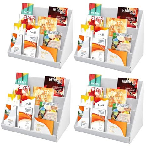 Supernic 4PCS White 4-Tier Cardboard Display Stand - 15 Inch Compact Package for Flyer, Greeting Card, Retail, Kids Toy Bookshelf - 38x22x20CM