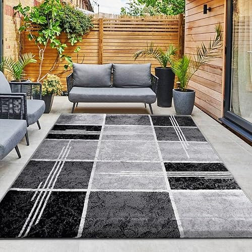 Rugs Inn Large Area Rug for Living Room Fluffy Square Floor Mat and Bedroom Carpet Heavy Weight Non Shed Soft Box Pattern Runner Mats - Black, 120 x 170 cm