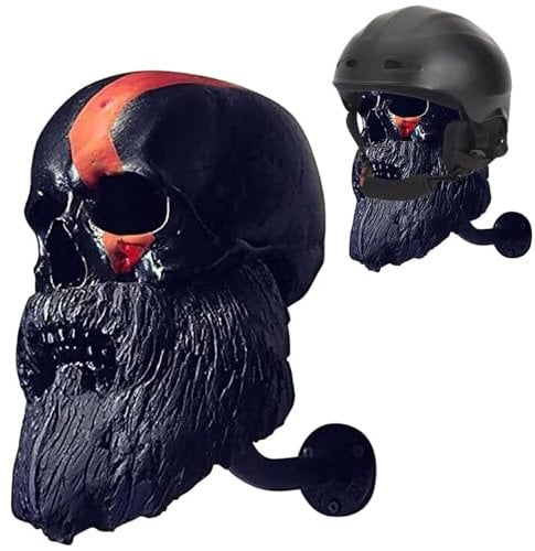 HKFBHFKM Motorcycle Skull Helmet Holder, Helmet Rack Wall Mount, Resin Metal Crafts for Motorcycle Enthusiasts, Biker Helmet Stand Mount Wall for Coats Rack, Gift(B1)