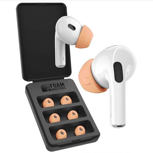 Foam Masters Ultra-Premium Memory Foam Ear Tips for AirPods Pro 1st & 2nd Gen | 3 Pairs | Black Magic Ver 6.0 | Secure | Comfort | Better Noise Cancel | Replacement Buds – Peach, Medium