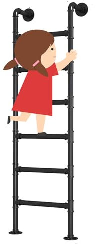 GODFSAHG Industrial Iron Pipe Bunk Bed Ladder, Wall Mounted Metal Step Ladder for Home Loft Climbing Ladders for High Bed Attic Library, Heavy-Duty Window Well Egress Ladders(110cm/43in)