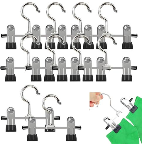 Ksvaye 10 Pezzi Grucce con Pinze, Antiscivolo Grucce Ganci a Clip in Metallo 360°Grucce Appendiabiti con Pinze per Pantaloni Calze Scarpe Gonne Calzini