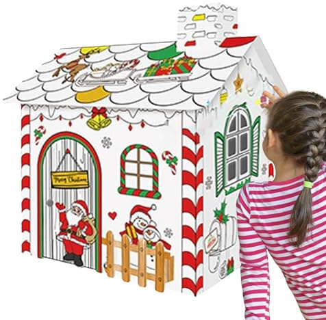 gifyym -Weihnachts-Karton-Bastelhaus,Weihnachts-Malkarton-Haus - Hausdekoration zum Ausmalen,Kinder-Malhaus aus Pappe, Mal- und Aufklärungsspielzeug für Kinder, Kinder, Kleinkinder