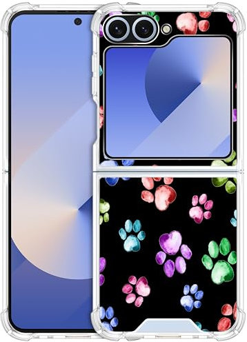 GlamCase for Samsung Galaxy Z Flip 5, Z Flip 5 Clear Case - Dog Cat Paw Watercolour design printed Durable Clear ShockProof Protective Back Case/Cover for Samsung Z Flip 5