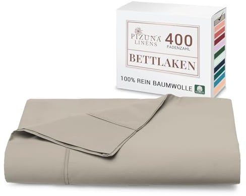 Pizuna Bettlaken 270x310 cm Baumwolle Taupe 400 Fadenzahl | 100% Langstapel Baumwolle Bettlaken ohne Gummizug, Satinbindung Flachlaken Mit stilvollem 5 cm Saum Mako Satin