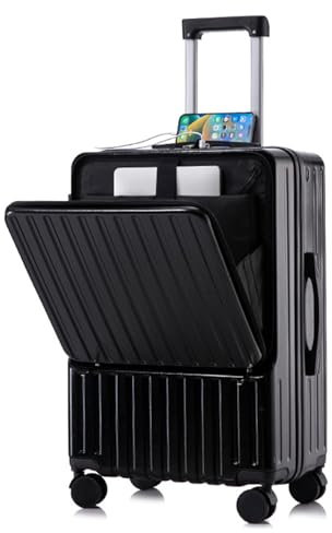 Simcat 24-Inch Luggage, Large Suitcase with Front Zipper Pocket, PC+ABS Lightweight Luggage with Cup Holder, USB/Type-C Port, TSA Lock, Silent Wheels (Black, Check-in 24 inch)