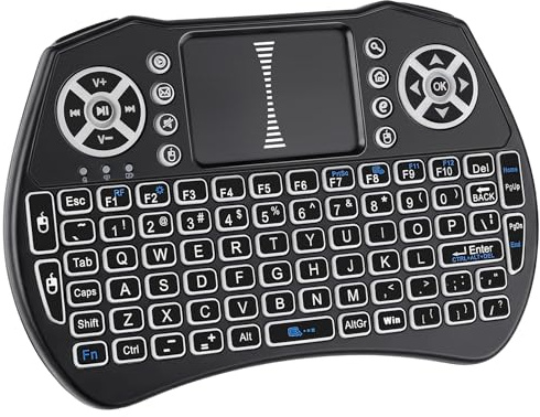 Mini tastiera con trackpad, tastiera wireless Bluetooth portatile da 2,4 GHz, retroilluminazione, batteria ricaricabile, per Android TV Box/Mac/PC/Nvidia Shield
