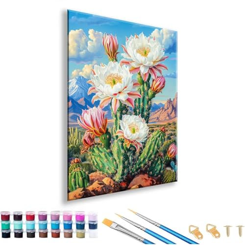 Malen nach Zahlen Erwachsene 80 x 110 cm, Malen nach Zahlen Kaktus Paint by Numbers Blume DIY Painting by Numbers Erwachsene Leinwand Kit mit Pinseln und Acrylfarben für Zimmer Deko Geschenk I-9