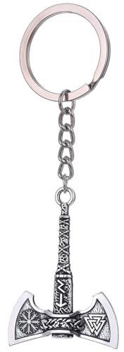 YIQPKUM Llaveros de Hacha Vikinga Plateada Antigua Runas Nórdicas para Coche y Bolso Dijes Regalos (Plateado)