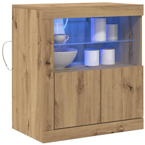 vidaXL Massivholz Eichen Sideboard mit Glasregalen | Artisan Farbe Robuste Bauweise Indoor Verwendung Modernes Design Perfekt für ESS- und Wohnzimmer Stauraum Buffet Holzschrank Möbel