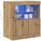 vidaXL Massivholz Eichen Sideboard mit Glasregalen | Artisan Farbe Robuste Bauweise Indoor Verwendung Modernes Design Perfekt für ESS- und Wohnzimmer Stauraum Buffet Holzschrank Möbel