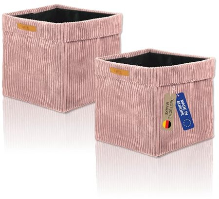 Lycce Kallax Boxen Cord 2er Set| Kallax Einsatz 33 x 33 x H31 cm | Aufbewahrungsbox mit entfernbarem Cord-Bezug passend für Kallax Regal | faltbare Ordnungsboxen aus Spannvlies | powder rosa