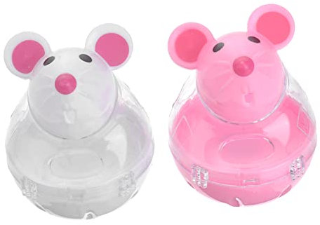 TOYANDONA 2Pcs Cat Feeder Automatic Leakage Snack Dispenser Interactive Mouse Shape Food Dispenser for Cats and Kittens White Red
