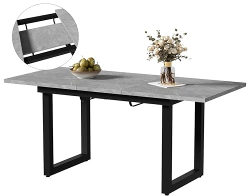 Lahoomu Esstisch Küchentisch Ausziehbar 140/180x80cm, Industriestil Esszimmertisch Tisch Küche Dining Table Kitchen, Kaffee-Freizeittisch, moderner einfacher Esstisch aus Eisen, Beton-Optik+Schwarz