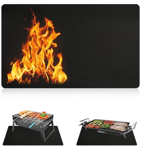Feuerfeste Unterlage, 122x165 cm Feuerschutzmatte Grill, Grillunterlage Bodenschutzmatte, Faltbare Hitzeschutzmatte Wiederverwendbar für BBQ Grills, Boden, Rasen, Camping