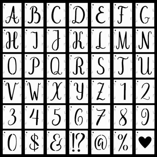 Plantillas de letras de 2 pulgadas, 42 plantillas reutilizables de letras y números, plantillas entrelazadas para pintar sobre madera, pared, tela, pizarra, arte DIY