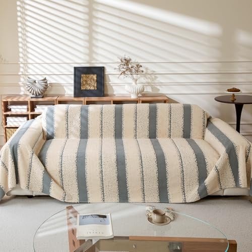 LiveGo Sofabezug für 3 Sitzer, Chenille rutschfester Schonbezug für Sofa, Ganzjahres-Couchbezug für Hunde, Dicke Plüsch-Sofabezüge, Futon-Abdeckung, L-förmiger Sofabezug mit Quaste (Plüschgrau, 180 x