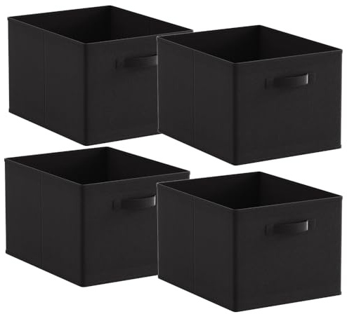 Homullel Foldable Storage Cube Boxes Set of 4 Black, Storage Unit Box with Handle, Collapsible Storage Bins Organiser for Shelf Closet Organization