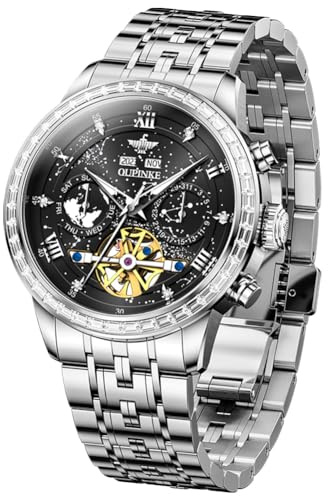 OLEVS Damenuhr Damen Automatik Mechanisch Skelett Luxus Diamant Elegant Edelstahl Wasserdicht Analog Uhr Damen
