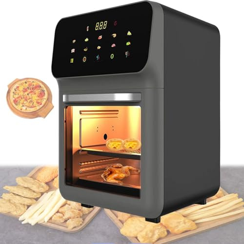 See-through Visual Air Fryer with Built-in LED Light, 15L Large Air Fryer with Clear Glass Window,Functions, 1800W for Bake Grill Roast Fry