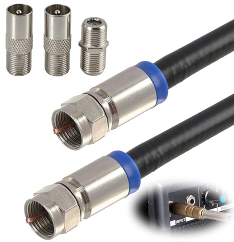 1 Metro Cable Coaxial RG6 para Televisión, con Conector F de Cobre Impermeable y Adaptador F81/RF, Transmisión de Video HD de Alta Velocidad Hasta 3 GHz, para STB, TV por Satélite, Antena Parabólica