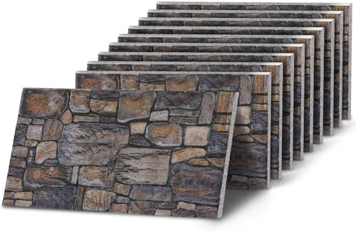 K&B Panels 3D Wall Panels, Stone Effect Styrofoam Wall Panels, Lightweight, Easy to Install, Acoustic Insulation, Indoor & Outdoor, (Cottage Dark Natural) (10 Panels)