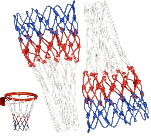 2er-Set Basketballnetz – UV- & wetterbeständig, Basketball Netz wetterfest für Basketballkorb Outdoor und Indoor, 3 Farben, verstärkte Schlaufen, hohe Reißfestigkeit