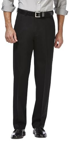 Haggar Men's Premium No Iron Classic Fit Expandable Waist Flat Front dress pants, Black, 42W 30L UK