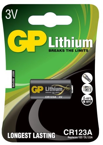GP CR123A 3V Lithium Battery Card of 1 GPCR123A DL123A