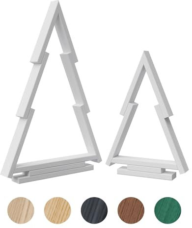 be4nature Holz-Weihnachtsbaum Set 2 Stück, 38 & 55 cm Kiefernholz Tannenbaum, Alpinweiß, Skandinavische Weihnachtsdeko