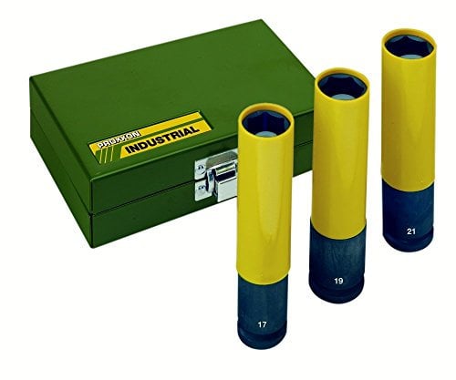 Proxxon 23970 Steckschlüsseleinsatz/Einsatzset IMPACT, extralang zum Einsatz mit Druckluftschraubern, extreme Verschleißfestigkeit, 1/2 Zoll, Länge: 130 mm, Durchmesser 17/19/21 mm, Drehmoment: 500 Nm