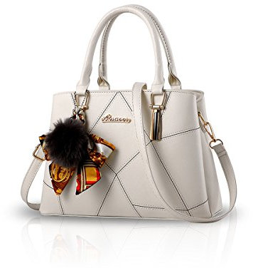 NICOLE&DORIS Donna Moda Borsa a tracolla Crossbody Borsa a tracolla Satchel Shopping Bag Faux Leather, Blanc, Large