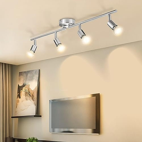 Bojim Deckenstrahler 4 Flammig, LED Deckenleuchte Schwenkbar Matt Nickel Deckenspot, Strahler Deckenlampe für Küche, Wohnzimmer, Flur, Inkl. 4 x 6W GU10 LED Lampen, 550LM, Warmweiß 2700K