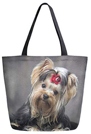 Mnsruu Canvas Handtasche Schultertasche für Damen, Einkaufstasche, Crossbody-Tasche, Yorkshire Terrier, Einkaufstasche, lässiger Strand, multifunktionale Tasche für Damen, Braun - braun - Größe: Large