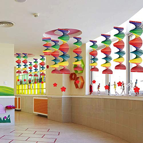 Weiqiao® Girouette Spirale en Bois Moulin à Vent Suspendu Arc en Ciel Décoration de Fête pour Jardin Extérieur Intérieur 2 Pcs (S)