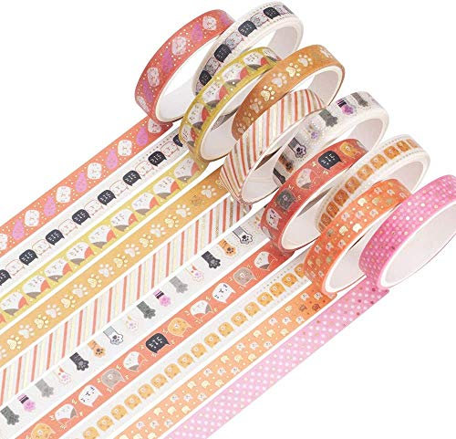 YUBX Dünne Gold Washi Tape Set Masking Tape Folie Klebeband Bunt für DIY Handwerk, Bullet Journals, Planer, Scrapbooking, Verpackung (Cat Theme)