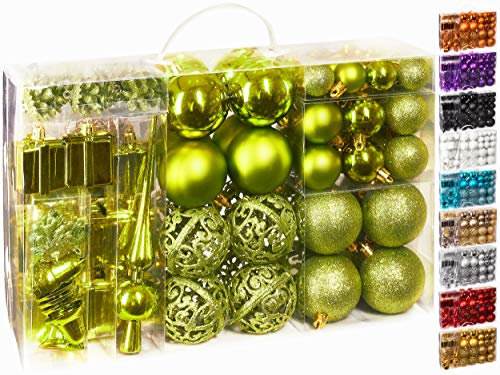 BRUBAKER 101-teiliges Set Weihnachtskugeln mit Baumspitze Christbaumschmuck Hellgrün