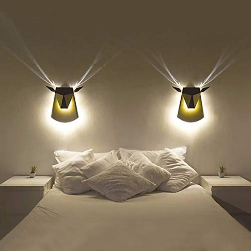 12W Wandleuchte LED Kreativ Schlafzimmer Lampe, Modern Golden Hirsch Design Projektion Wandlampe Wandspots für Wohnzimmer Küchen Korridor Flur Aisle Treppen Wandstrahler, Leselicht Warmes Licht, D39cm
