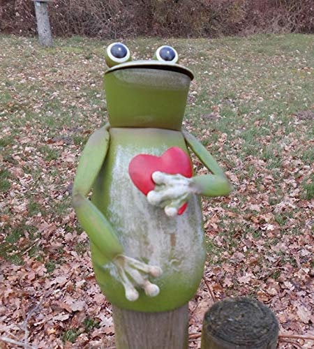 Deko-Impresion Zaunfigur Zaunhocker Frosch mit Herz Gartendekoration Eisen grün-rot