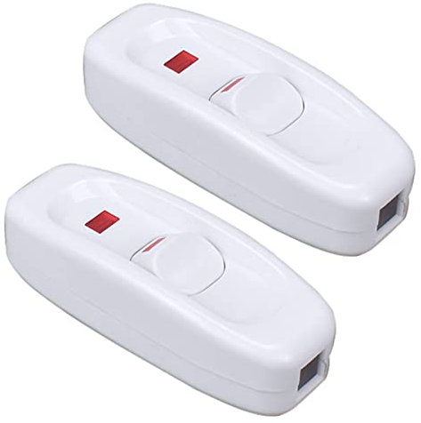 2 Pieces Light Switch AC 250V 10A Inline Cord Switch with LED Indicator Light Single Pole ON/Off Switch for Table Lamp Electrical Cord (White)