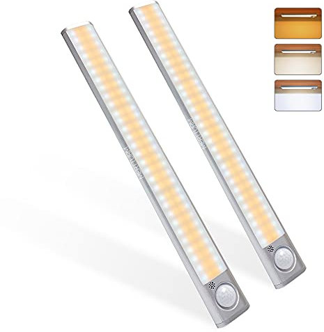 MERTTURM Luz de Armario 120LED, USB Recargable Luces con Sensor de Movimiento, Brillo Regulable con 3 colores, Super brillante Lámpara para Cocina, Escalera, Garaje, Pasillo, Emergencias