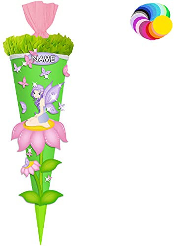 alles-meine.de GmbH Bastelset - Schultüte Farbe & Größe wählbar 70/85 / 100 cm - Schmetterlinge & Elfe - inkl. Name - Farbe frei wählbar - Bastelschultüte - Zuckertüte zum ..