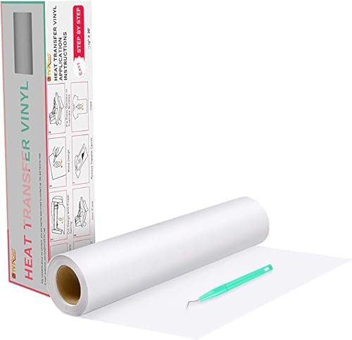 HTVRONT White Heat Transfer Vinyl Roll – 12 x 20ft (30.5 x 610cm) Iron-On Vinyl for T-Shirts, Clothing, and Fabrics – Perfect for DIY Projects and Crafting