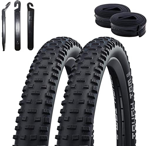 2 x Schwalbe Tough Tom K-Guard fahrradreifen Fahrradmantel 70-584 (27,5 x 2,80) + 2 Schwalbe AV21F Schläuche inkl. 3 Reifenheber