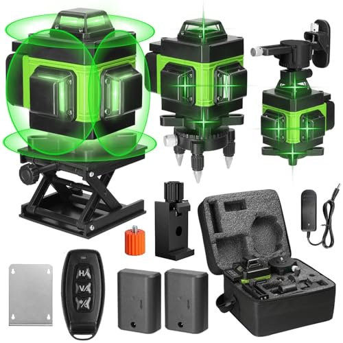 Geevorks Nivel Laser Nivel Láser Autonivelante 4 x 360,4D Nivel Láser 16 Líneas Verde,Nivel Laser Profesional,Base Magnética Giratoria 360°,2 Batería,Control Remoto y por Móvil