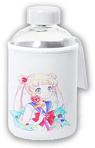 MERCHANDMANIA BIDON CRISTAL CON FUNDA SOFT SHELL sailor moon usagi personaje anime cute tapon seguridad botella.